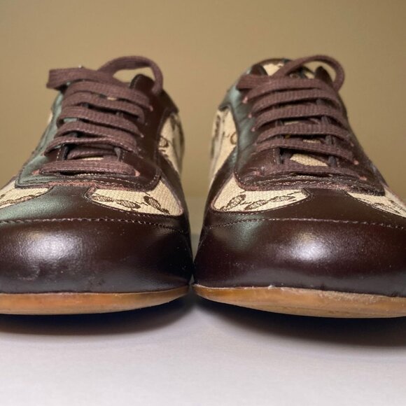 GUCCI Brown Monogram Leather Sneakers Size 38 - Picture 3 of 6